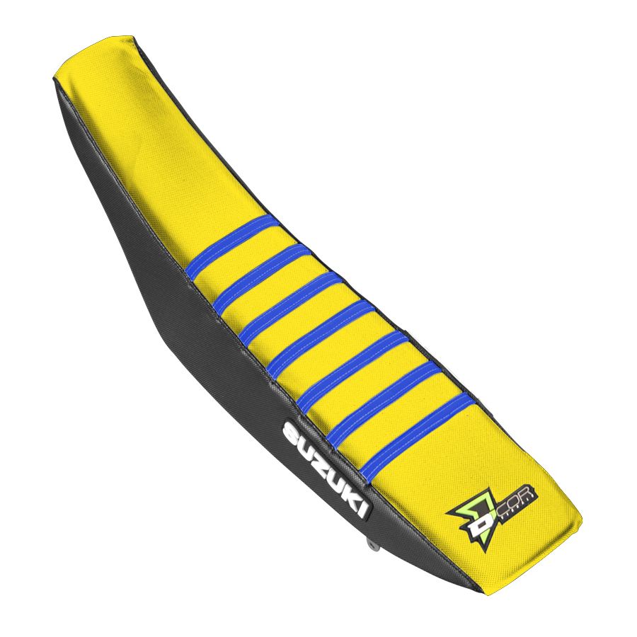 D'COR Visuals Gripper Seat Cover - Suzuki - Black/Yellow With Blue Ribs - $69.95 at Motosport