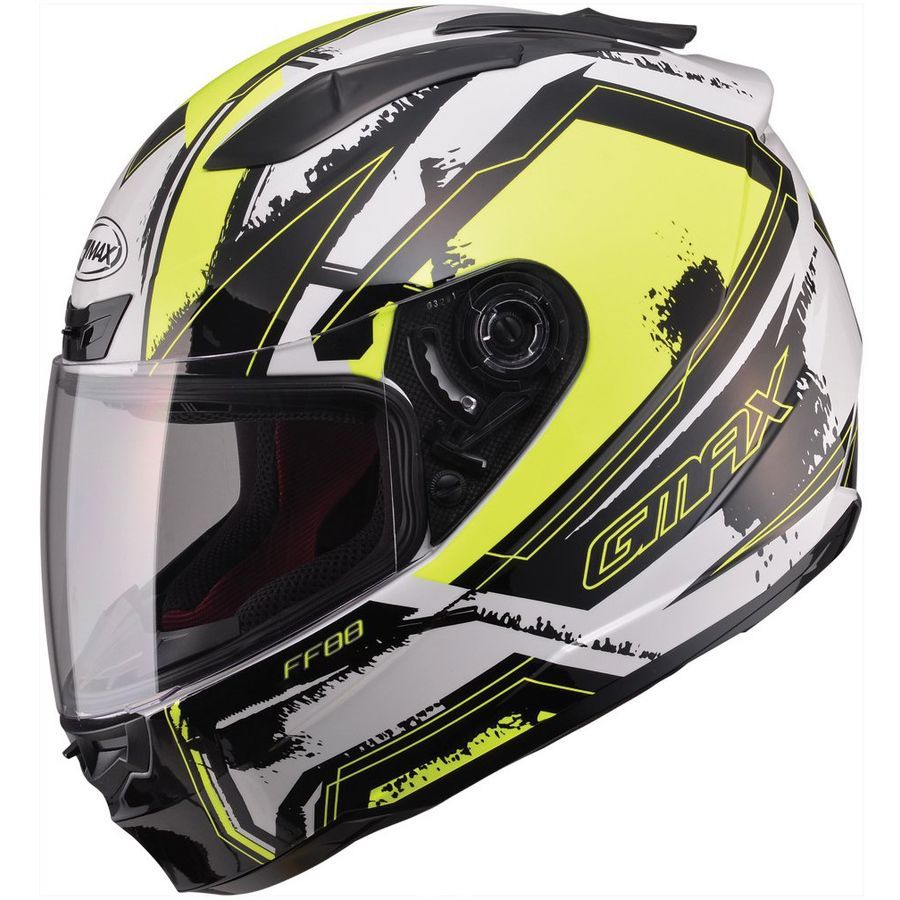 GMAX GM69 FULL FACE MAYHEM HELMET BLACK//SILVER//HI-VIS GREEN 3X