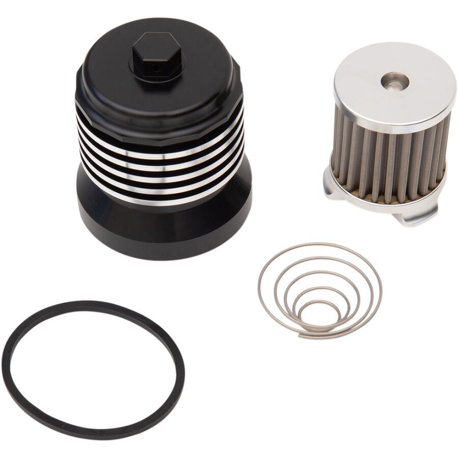 PC Racing Flo Reusable Spin-On Oil Filter - Black/Polished Fins/ Fitment 5