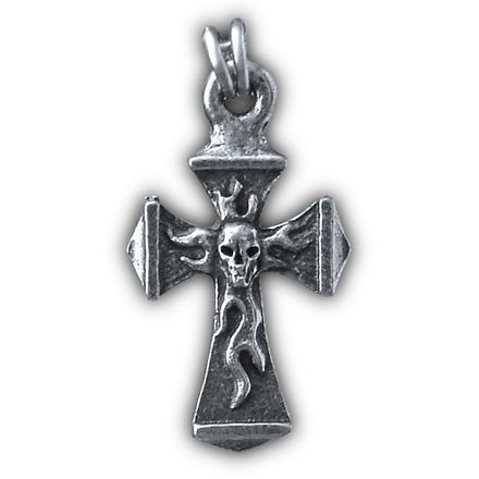 Guardian Bell Cross with Flames Zipper Pull