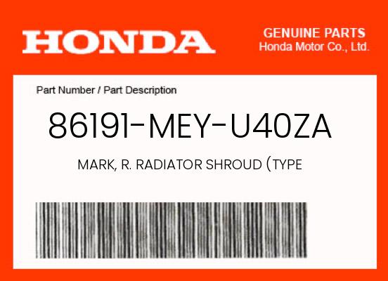 2014 Honda CRF450X OEM Part 86191-MEY-U40ZA
