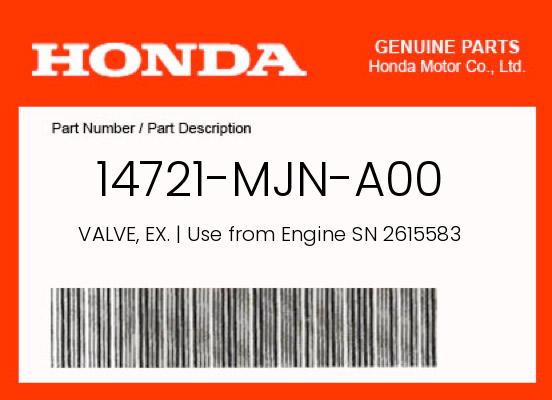 0 Honda OEM Part 14721-MJN-A00