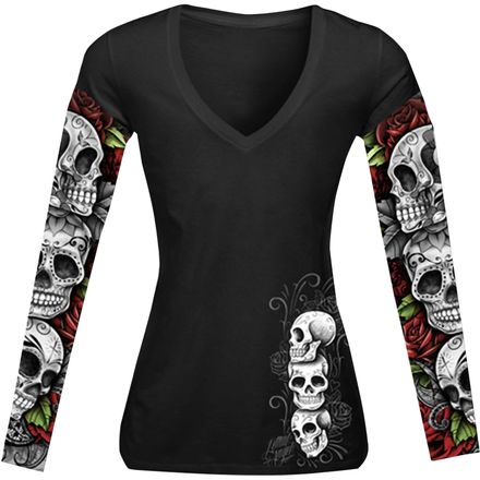 Lethal Threat Women's 3 Skulls Long Sleeve T-Shirt Lethal Threat Women's 3 Skulls Long Sleeve T-Shirt