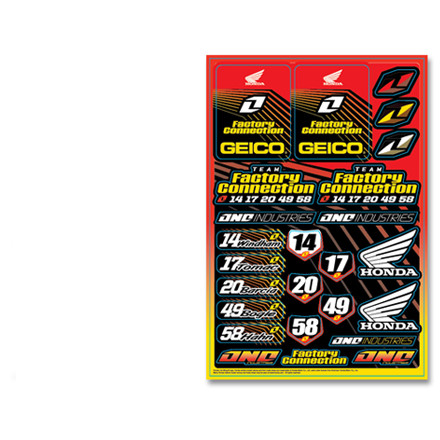 One Industries 2013 Geico Powersports Decal Sheet - Honda One Industries 2013 Geico Powersports Decal Sheet - Honda